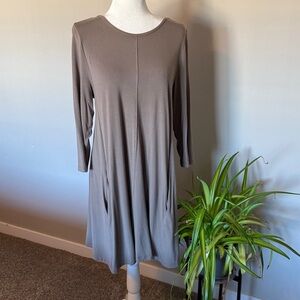 Jones & Co Brown/taupe Jersey T Shirt Dress/tunic SZ L work comfy casual neutral